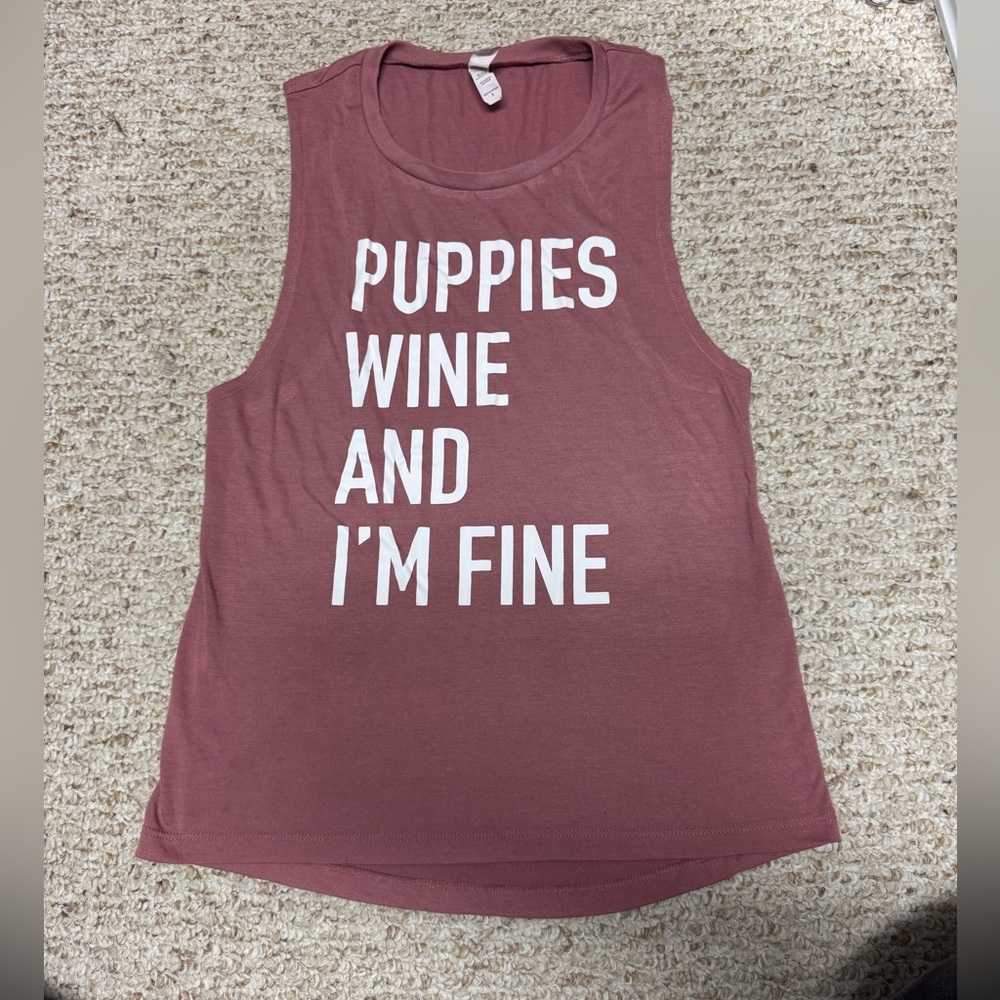 Bella Canvas Pink Muscle Tee Puppies Wine Print